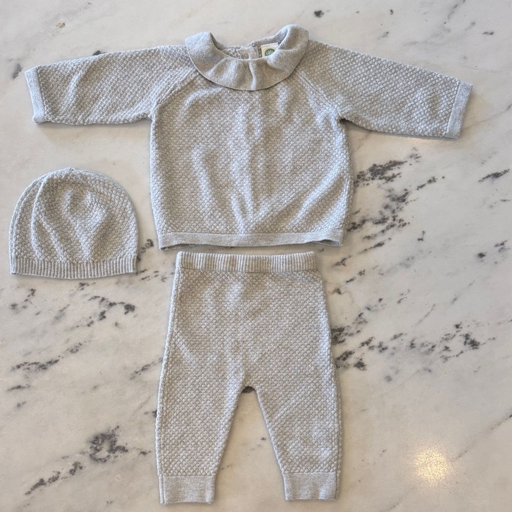 Little Me Gray Textured Baby Sweater, Pants and Hat set
